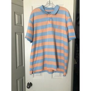 IZOD Advantage Performance Polo Shirt XXL Blue Peach Rugby Striped Stretch‎